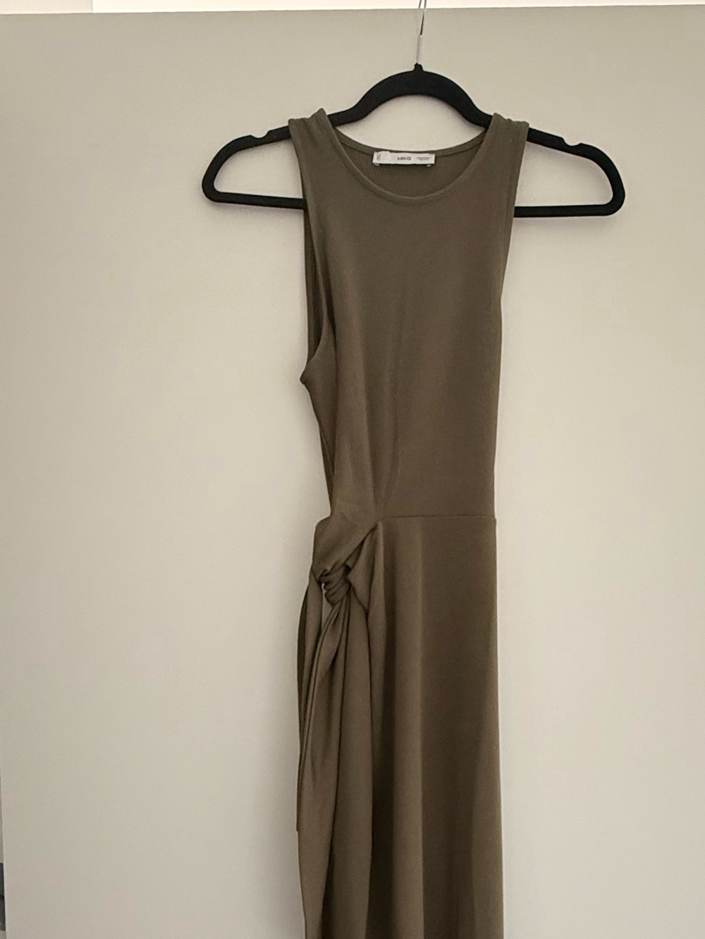 Mango - Midi Sleeveless Olive Knot-Detail Midi Dress
